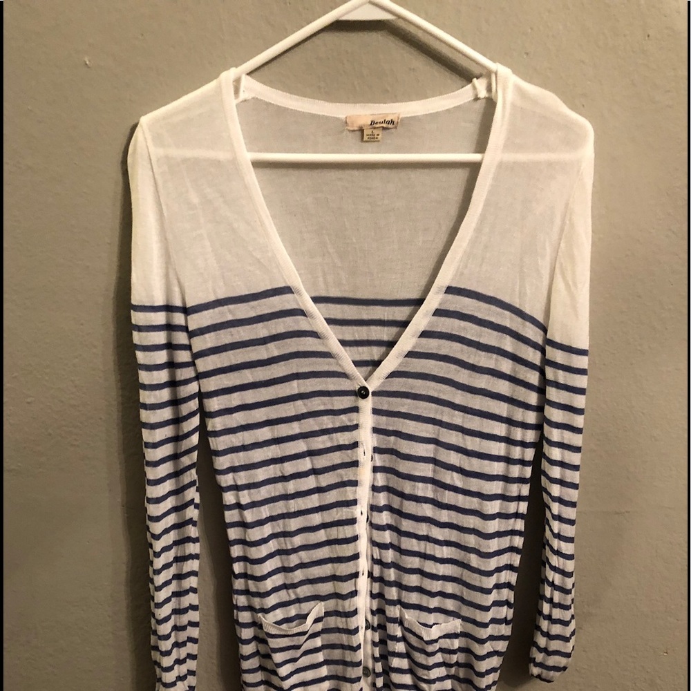 Standard Style white/navy striped cardi